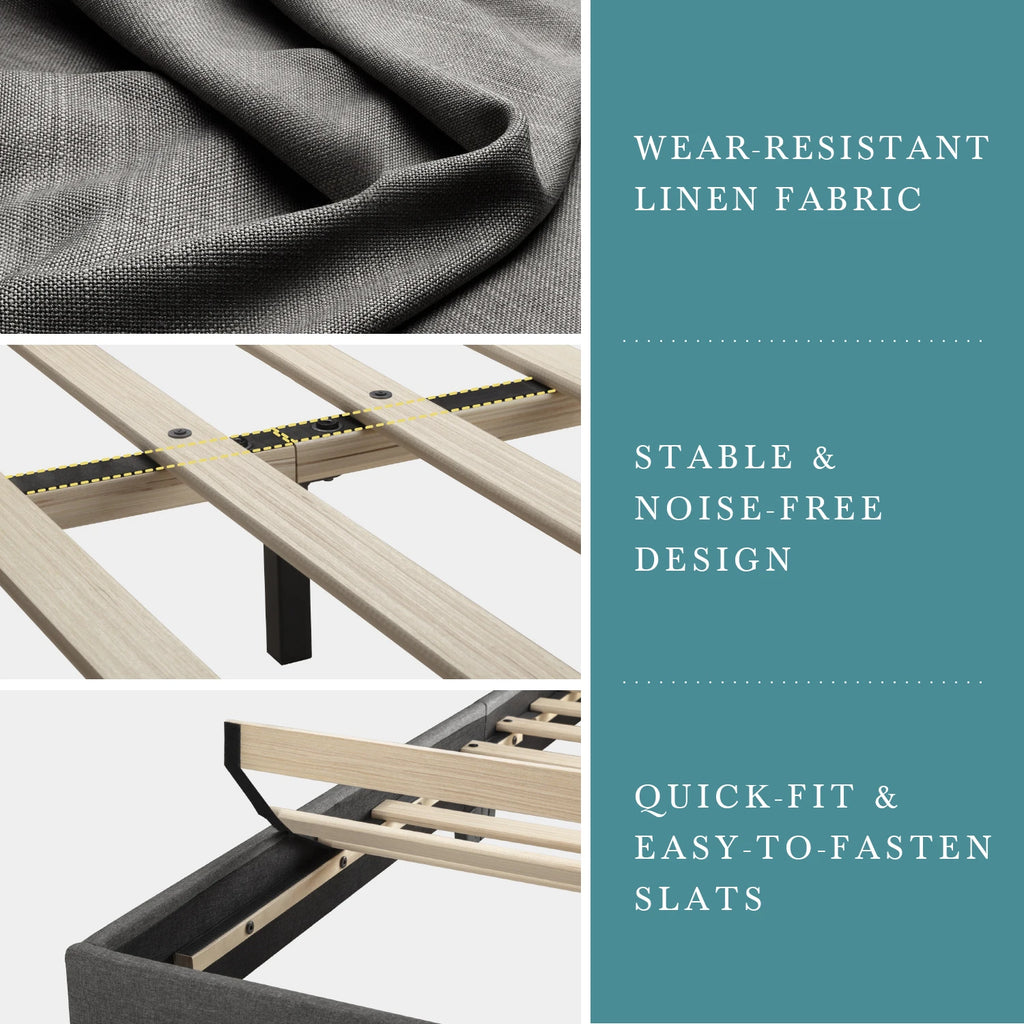 Full/Queen/King Upholstered Bed Frame with Adjustable Linen Headboard