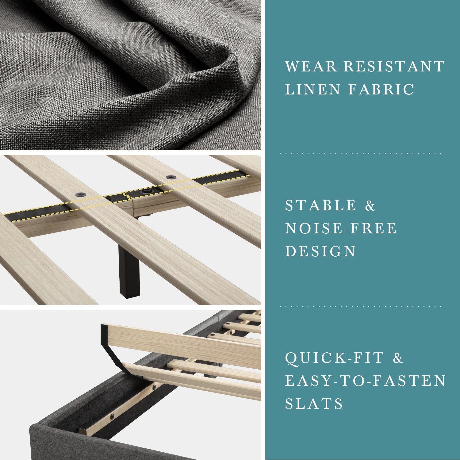 Full/Queen/King Upholstered Bed Frame with Adjustable Linen Headboard