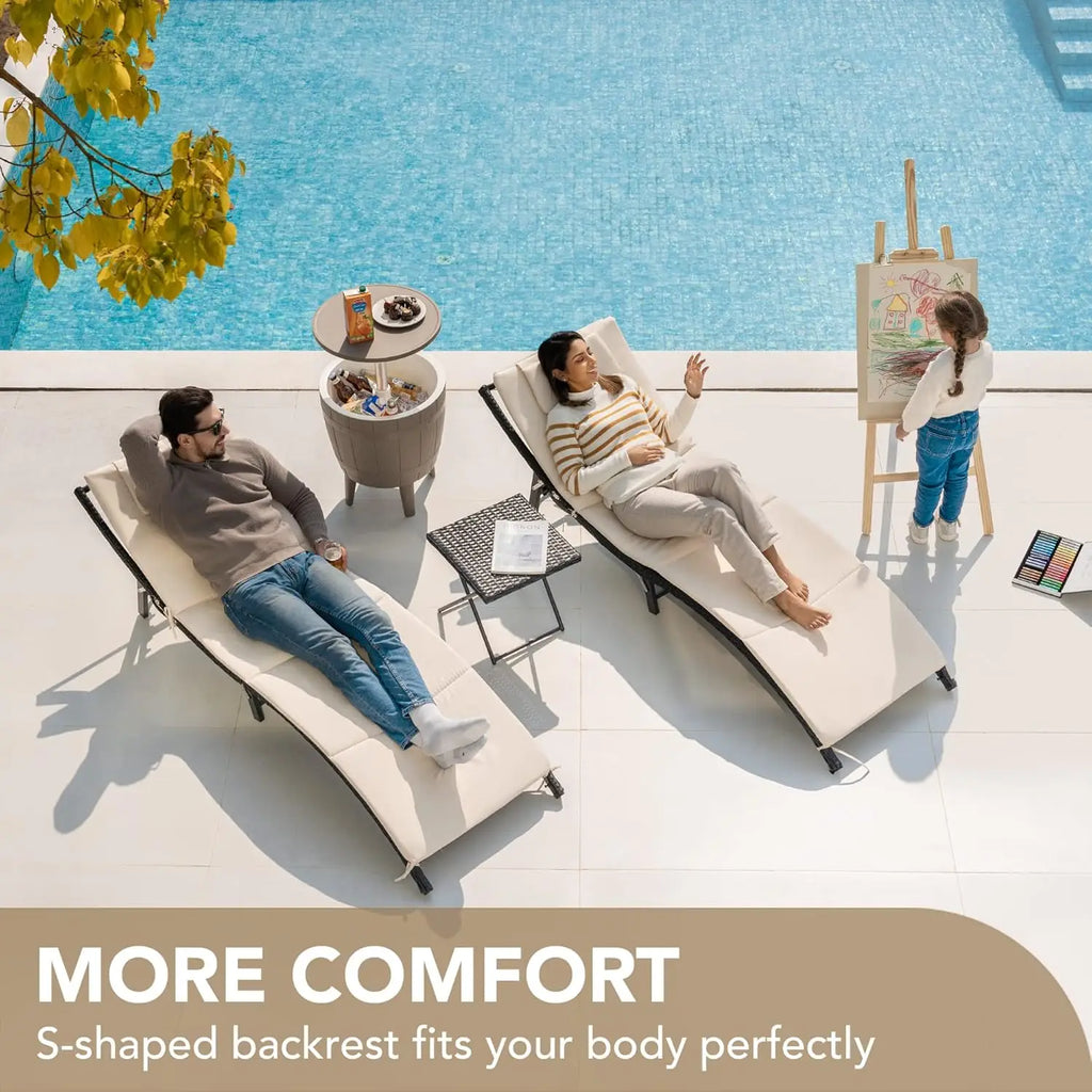 Adjustable Back Rattan Chaise Lounge Set  3pcs