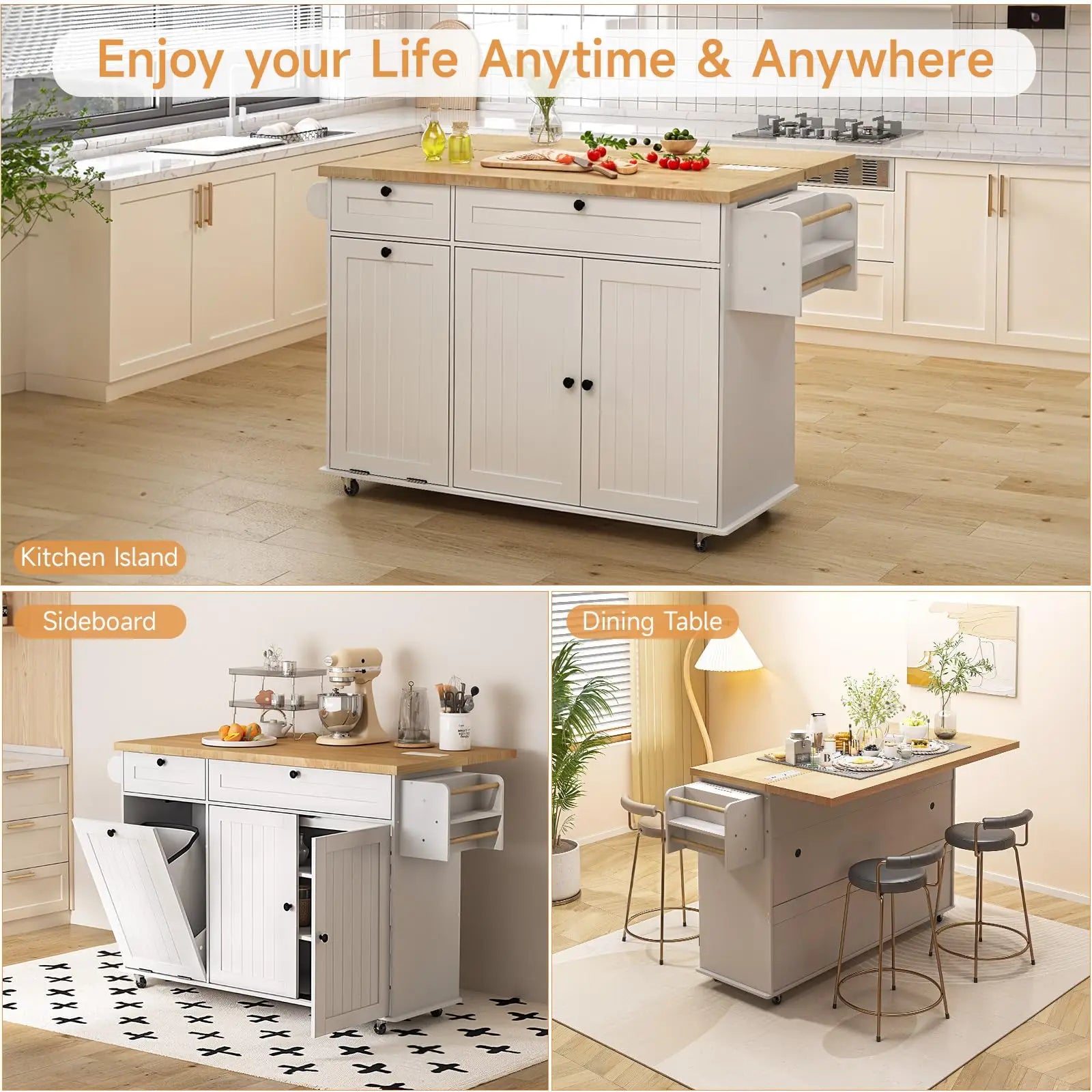 60" Mobile Kitchen Islands Rolling Trolleys