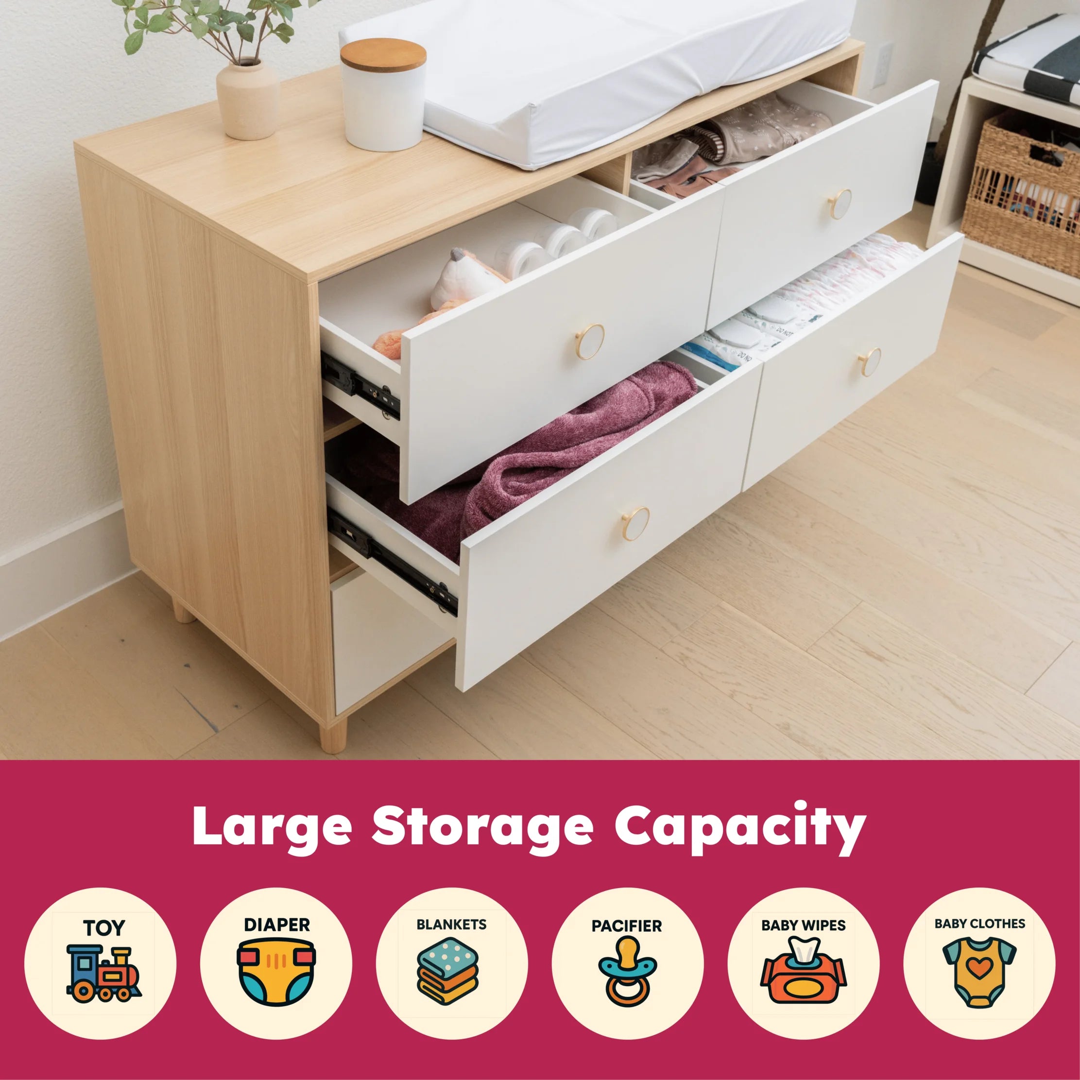 White or green Dresser 6-Drawer Storage DEssentials
