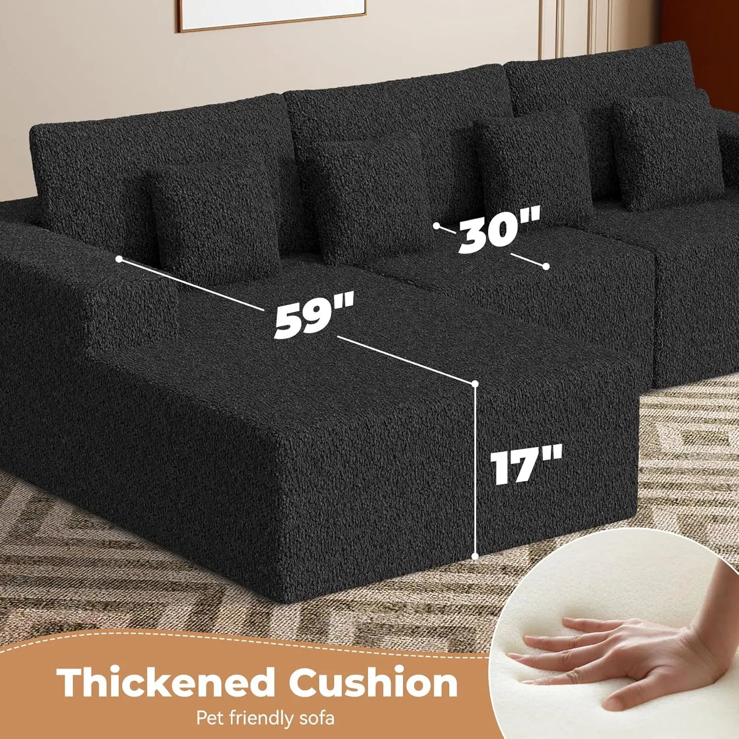 111'' Modular Sectional Sofa L Shape Chaise