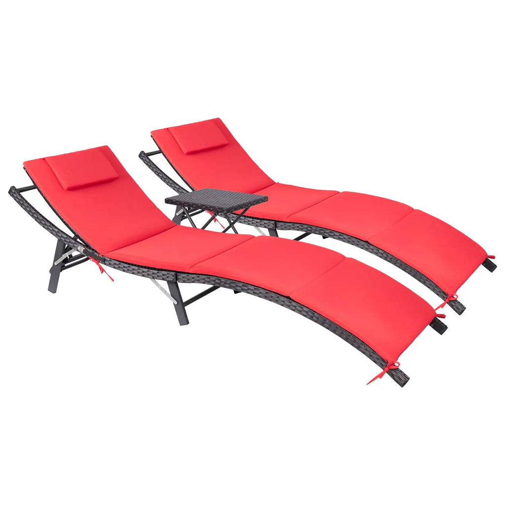 Adjustable Back Rattan Chaise Lounge Set  3pcs