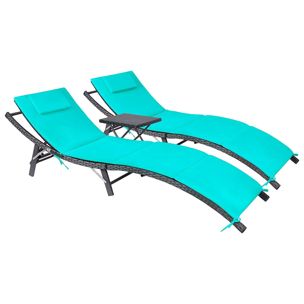 Adjustable Back Rattan Chaise Lounge Set  3pcs