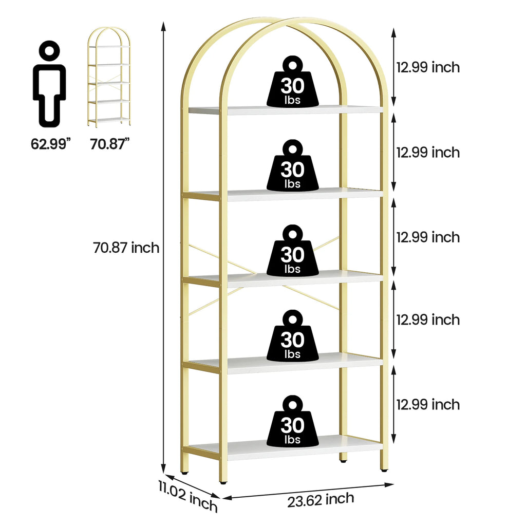 5 Tier Bookshelf Arched Display Shelves