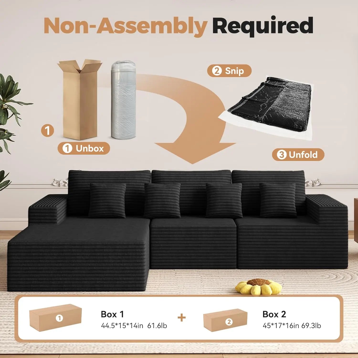 111'' Modular Sectional Sofa L Shape Chaise