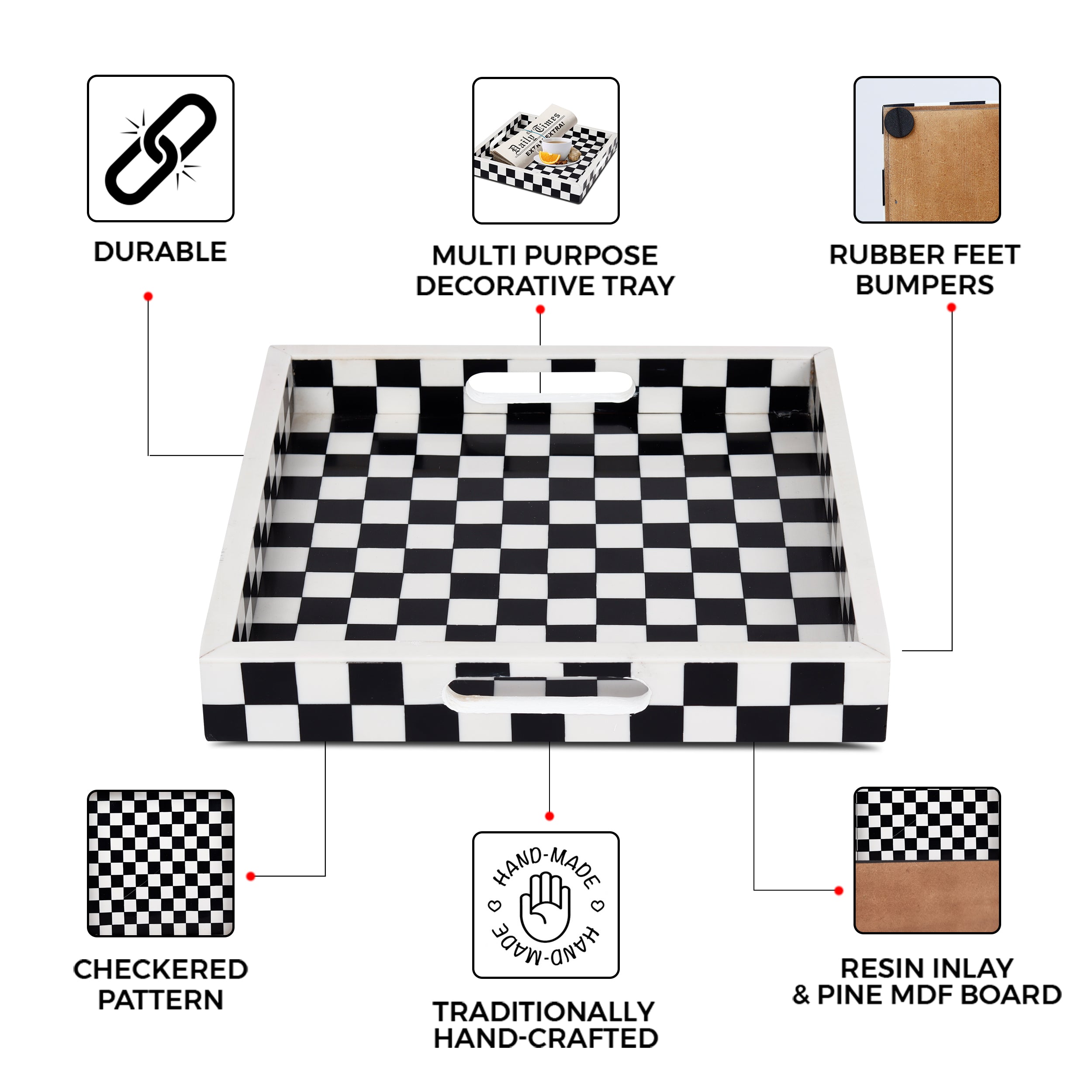 12x12 Checkered Decorative Tray
