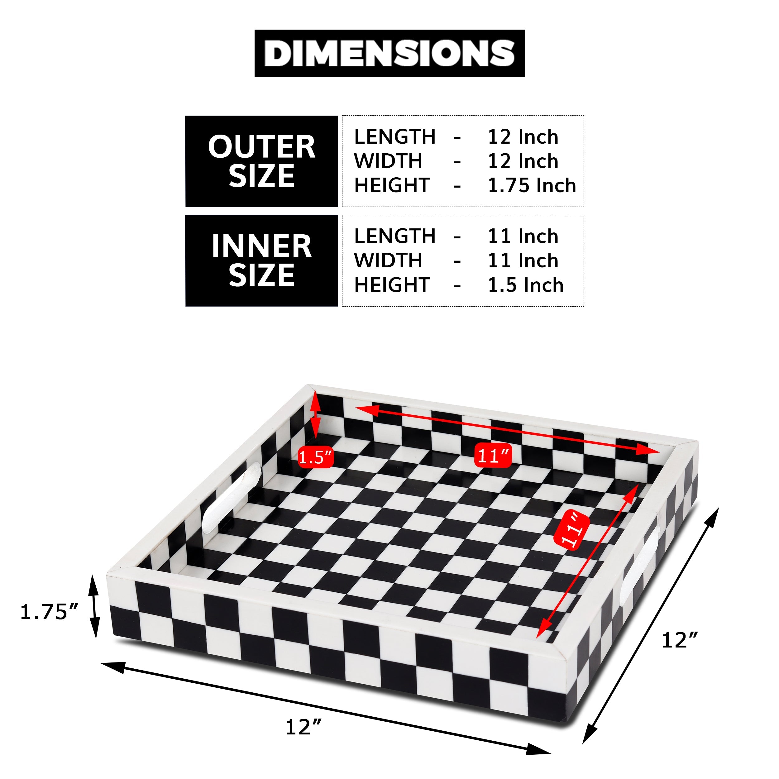 12x12 Checkered Decorative Tray