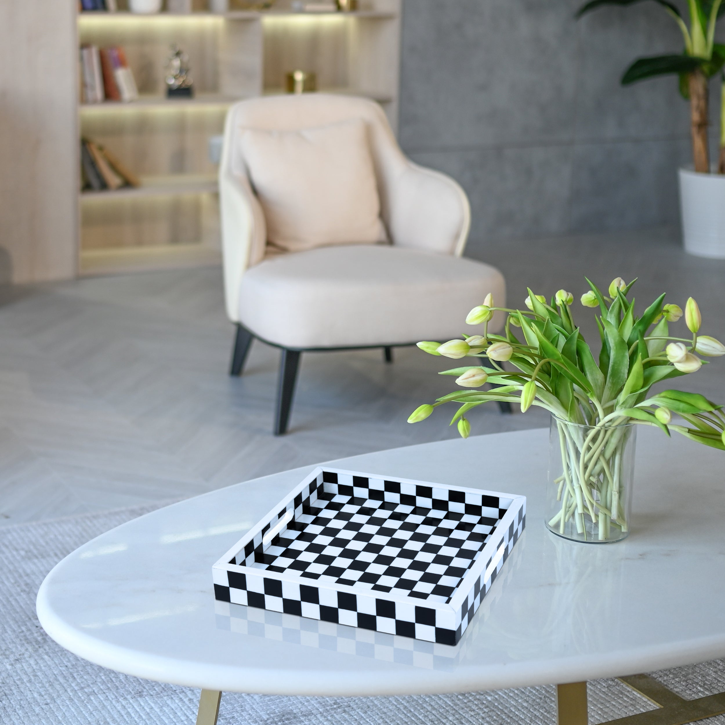 12x12 Checkered Decorative Tray